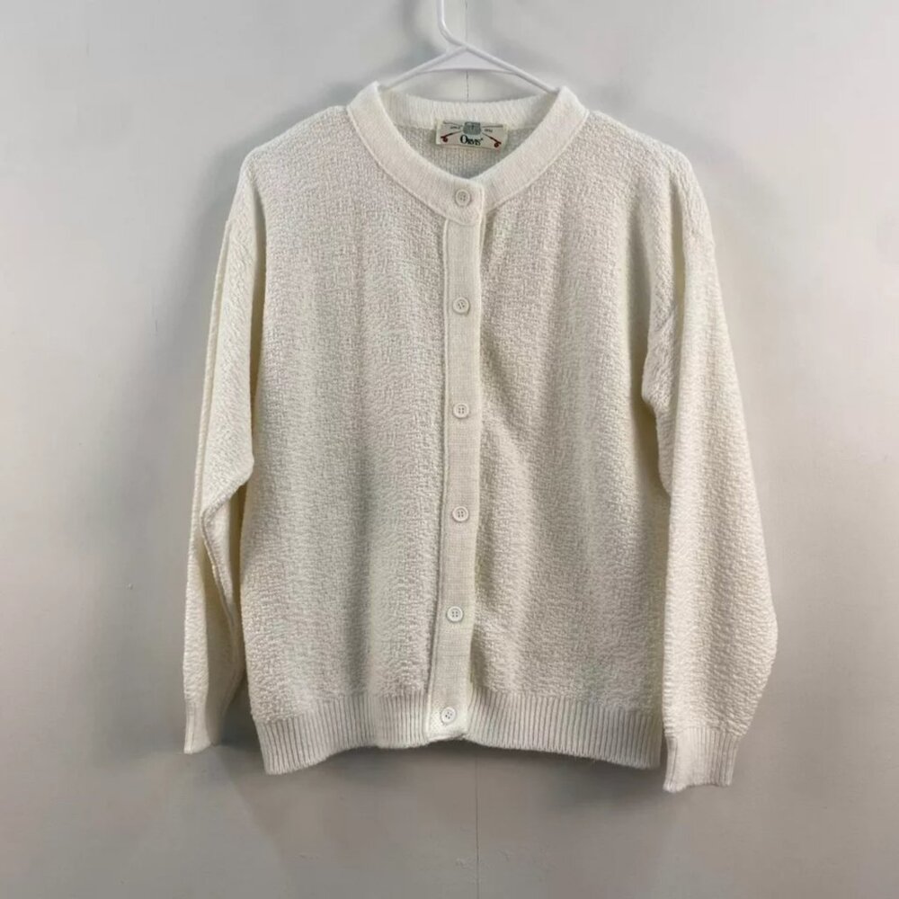 Orvis Womens Medium Sweater Top Cardigan White Button Long Sleeve Knit Size M
